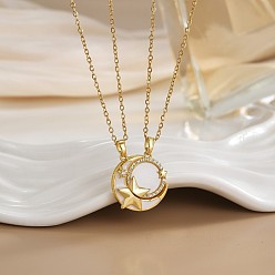 Золотой 2 шт. латунные прозрачные циркониевые магнитные пары ожерелий с подвесками в виде солнца, луны и звезд, золотые, 17.72 дюйм (45 см)