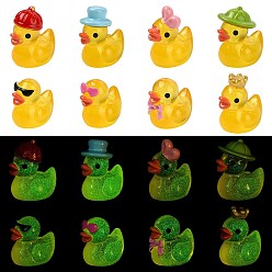 Jaune 40pcs 8 styles modèle miniature de canard en résine, accessoires de maison de poupée micro paysage, faire semblant de décorations d'accessoires, jaune, 16~20x16~17mm, 5 pcs / style