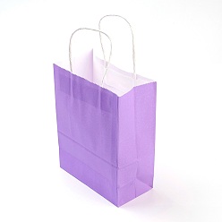 Medium Purple Pure Color Kraft Paper Bags, Gift Bags, Shopping Bags, with Paper Twine Handles, Rectangle, Medium Purple, 21x15x8cm