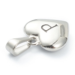 Letter P 304 Stainless Steel Pendants, Heart with Black Letter, Stainless Steel Color, Letter.P, 16x16x4.5mm, Hole: 7x3mm