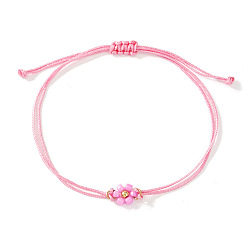 Бледно-Розовый Регулируемые браслеты из стеклянных бисерных звеньев, Браслеты из вощеной нити, плетеные для женщин, цветок, розовый жемчуг, 11.02 дюйм (28 см)
