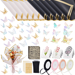 (52) Непрозрачная лаванда Наборы упаковочной бумаги для букетов своими руками, включают акриловые стразы, полиэфирная сетка для обертывания цветочных букетов, бумажные приглашения и открытки, разноцветные, 580x580 мм