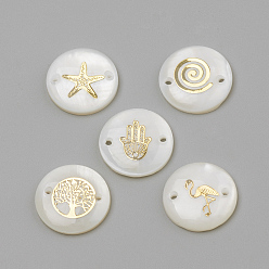 Золотой Соединители звеньев пресноводной раковины, плоско-круглые, золотые, 16x4 мм, отверстие : 1.1~1.5 мм