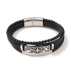 Другие Плетеные браслеты из микрофибры и кожи, многорядные, 304 браслеты из нержавеющей стали и черного стекла для мужчин, компас, 8-5/8x1 дюйм (22x2.5 см)
