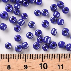 Blue Glass Seed Beads, Opaque Colors Lustered, Round, Blue, 4mm, Hole: 1.5mm, about 4500pcs/pound