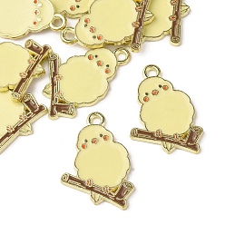 Светлый Золото-желтый Подвески из эмали и сплава, очарование птицы, золотые, светлый золотарник желтый, 23.5x16.5x1.5 мм, отверстие : 1.8 мм