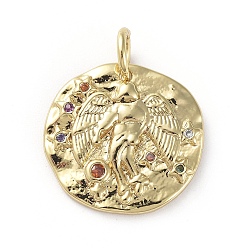 Дева Латунные микро проложить кубического циркония подвески, с прыжковых колец, плоско-круглые, созвездие, красочный, золотые, Дева, 14~15x2 мм, отверстие : 3 мм
