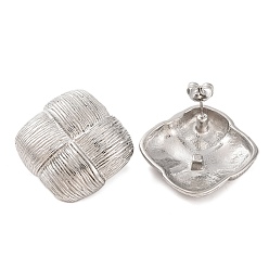 Нержавеющая Сталь Цвет Устойчивые к потускнению 304 серьги-гвоздики из нержавеющей стали, ромб с фактурой, цвет нержавеющей стали, 31x31 мм