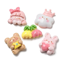 Mixed Color Opaque Resin Cabochons, Crown Cloud & Rabbit & Bear, Mixed Shapes, Mixed Color, 16.5~25x18~24x8~9mm