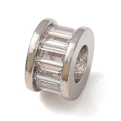 Clear Brass Pave Cubic Zirconia European Beads, Large Hole Beads, Column, Platinum, Clear, 6x9mm, Hole: 4.5mm