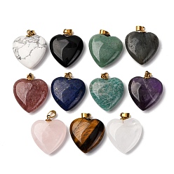 Смешанные камни Природные каменные смешанные подвески, подвески-сердечки с 201 защелками из нержавеющей стали, золотые, ионное покрытие (ip), смешанные окрашенные и неокрашенные, 28.5~29.5x25~25.5x8~8.5 мм, отверстие : 5.5x3.5 мм