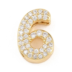 Number Латунные микро проложить кубического циркония подвески, числовые прелести, долгоиграющий, стойки покрытие, без свинца и без кадмия, реальный 18 k позолоченный, 6, 14x9.5x5 мм, отверстие : 10.5x2 мм