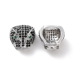 Платина Латунные микро проложить кубического циркония бусы, без кадмия и без свинца, леопард головы, платина, 12.5x13.5x8 мм, Отверстие : 1.8 мм & 4x8 мм