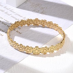 Real 18K Gold Plated 304 Stainless Steel Hinged Cuff Bangles, Flower, Real 18K Gold Plated, Inner Diameter: 1.97 inch(5cm)x2.36 inch(6cm)
