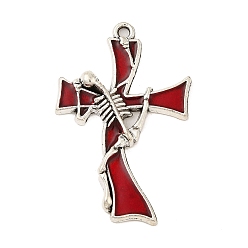 Skeleton Подвески из эмали и сплава, античное серебро, огнеупорный кирпич, крест очарование, скелет, 36x23x3.5 мм, отверстие : 1.6 мм