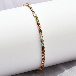 Разноцветный 304 Браслеты из нержавеющей стали в виде цепочки из скрепки и цепочки со стразами для женщин, квадратный, реальный 18 k позолоченный, ионное покрытие (ip), долговечный, красочный, внутренний диаметр: 6.50 дюйм (16.5 см)