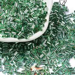 Medium Sea Green Baking Paint Glass Round Bugle Beads, Silver Lined, Tube, Medium Sea Green, 3.5~3.8x2~2.5mm, Hole: 1.2mm