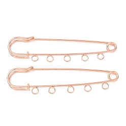 Oro Rosa Imperdibles de hierro, piezas para broches, Alfileres para falda escocesa con cinco presillas, chapado en rack, oro rosa, 22x80x6 mm, agujero: 3.5 mm