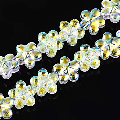 Светло-желтый Прозрачность гальванизированные стеклянные бусины нити, цветок, с покрытием AB цвета, с половиным покрытием, светло-желтый, 12~12.3x12.5x7 мм, отверстие : 1 мм, около 55 шт / нитка, 24.80'' (63 см)