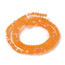 Dark Orange Imitation Jade Glass Beads Strands, Half AB Color Plated, Faceted, Frosted, Rondelle, Dark Orange, 3x2mm, Hole: 0.7mm, about 155pcs/strand, 15.75''(40cm)