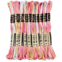 Ярко-Розовый 10 мотки 6-слойная полиэфирная нить для вышивания, нитки для вышивки крестом, сегмент окрашенный, ярко-розовый, 0.5 мм, около 8.75 ярдов (8 м) / моток