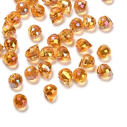 Темно-Золотистый Прозрачные стеклянные амулеты, слеза, граненые, с покрытием AB цвета, темные золотарник, 10x7.5 мм, отверстие : 1.2 мм