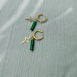Зеленый Винтажные позолоченные серьги-кольца в стиле «звездный свет» во французском стиле, с подвесками из синтетического майфанита, золотые, зелёные