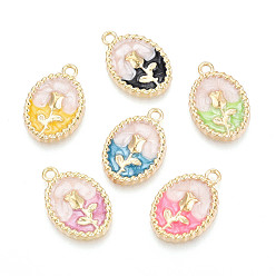(52) Непрозрачная лаванда Подвески из эмали и сплава, овальные и цветочные подвески, золотой свет, разноцветные, 21x14x2.5 мм, отверстие : 1.8 мм