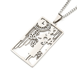 Stainless Steel Color Non-Tarnish 304 Stainless Steel Pendant Necklaces, with Curb Chain, Rectangle with Tarot, Stainless Steel Color, 23.35~23.50 inch(59.3~59.7cm)