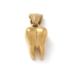 Настоящее золото 18K 304 подвески из нержавеющей стали, зубы очарование, реальный 18 k позолоченный, 18x10.5x11.5 мм, отверстие : 9x3.5 мм