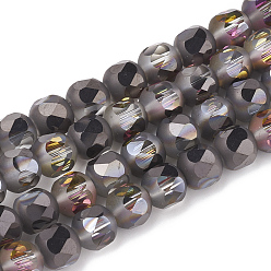 Kokosnuss braun Galvanisieren Glasperlen, facettiert, matt, Runde, Kokosnuss braun, 10x10 mm, Bohrung: 1.4 mm, ca. 72 Stk. / Strang, 27.5 Zoll