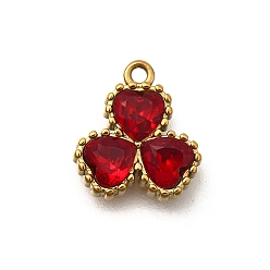 Красный 304 подвески из нержавеющей стали, с кубического циркония, клевер амулеты, ионное покрытие (ip), золотые, красные, 11.5x10.5x3 мм, отверстие : 1.2 мм