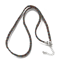 Colorful 3.5MM Polyester Metallic Cord Braided Cord Necklace Making, with Brass Findings and 202 Stainless Steel Lobster Claw Clasps, Long-Lasting Plated, Rack Plating, Stainless Steel Color, Colorful, 16.14 inch(41cm)~18.11 inch(46cm)