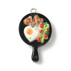 Черный Непрозрачные подвески смолы, с железной платиной петлей, имитация еды, стейк, чёрные, 34x20x7 мм, отверстие : 2 мм