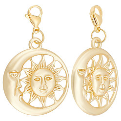 Настоящее золото 18K 15шт. подвеска из сплава украшает, с 304 из нержавеющей стали Lobster Claw застежками, Вс & луна, реальный 18 k позолоченный, 43 мм