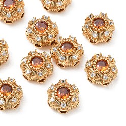 Orange Maillons multi-rangs en laiton pavé de zircone cubique shegrace, fleur, sans cadmium et sans plomb et sans nickel, réel 18 k plaqué or, orange, 8x5mm, Trou: 1.4mm