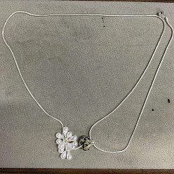 Dalmatian Jasper Natural Dalmatian Jasper Rondelle and Imitation Pearl Beaded Grape Pendant Brass Round Snake Chain Adjustable Slider Necklaces for Women, Silver Color Plated, 27.56 inch(70cm)