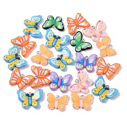 (52) Непрозрачная лаванда Подвески из смолы, бабочки прелести, с железной платиной петлей, разноцветные, 18.5~22.5x24.5~29x5~5.5 мм, отверстие : 2 мм