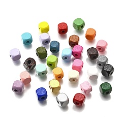 (52) Непрозрачная лаванда Спрей окрашены деревянные бусины, квадратный, разноцветные, 8x8x8 мм, отверстие : 2.5~3 мм