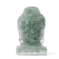 Зеленый Авантюрин Статуэтки из смолы с головой Будды, с натуральными зелеными кусочками авантюрина внутри статуй для украшения домашнего офиса, 30x30x55 мм