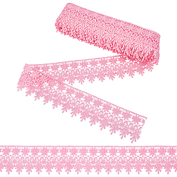 Pink Ruban de dentelle à fleurs en polyester, coupe de fleurs pour la décoration de robe de mariée, rose, 3-1/8 pouces (80 mm)