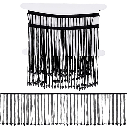 Negro 1 Cinta de borlas con cuentas de vidrio de una yarda, recorte de cuentas, negro, 155 mm