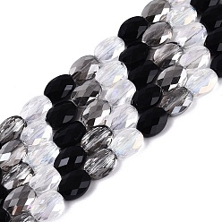 Черный Нити из гальванически покрытых искусственным нефритом и непрозрачных и прозрачных стеклянных бусин, смешанный стиль, овальные, с покрытием AB цвета, граненые, чёрные, 8x6x3.5~4 мм, отверстие : 1~1.2 мм, около 44~52 шт / нитка, 13.98~16.93 дюйм (35.5~43 см)