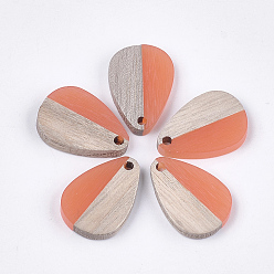 Темный Лосось Подвески из смолы и ореха, слеза, темный лосось, 21.5x14.5x3.5 мм, отверстие : 1.8 мм