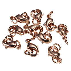 Rose Gold Rose Gold Brass Lobster Claw Clasps with Rings Size 10x6x3mm for Jewelry Making Findings, about 10pcs/bag