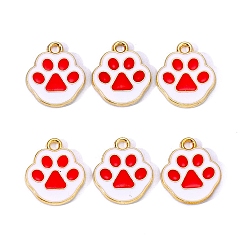 Roja Colgantes de la aleación del esmalte, encanto de la huella de la pata, dorado, rojo, 17x15 mm