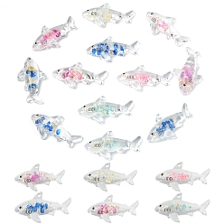 Mixed Color 12Pcs Transparent Luminous Acrylic Pendants, Glow in the Dank, Shark, Mixed Color, 22.5x40.5x8mm, Hole: 1.6mm