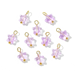 Средняя Орхидея Стекло подвеска, с латунной фурнитурой , звезда, золотые, средне орхидеи, 14 мм, отверстие : 2.5 мм, 10 шт / комплект