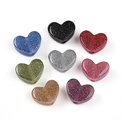 (52) Непрозрачная лаванда Прозрачный бисер cmолой, сердце, с блеском порошок, разноцветные, 14~14.5x19x8.5~9 мм, отверстие : 2~2.5 мм