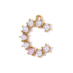 Letter C 304 подвески из нержавеющей стали, с абс пластмассовой имитационной жемчужиной, ионное покрытие (ip), реальный 18 k позолоченный, зеркальная полировка, буква С, 15x13 мм, отверстие : 1 мм